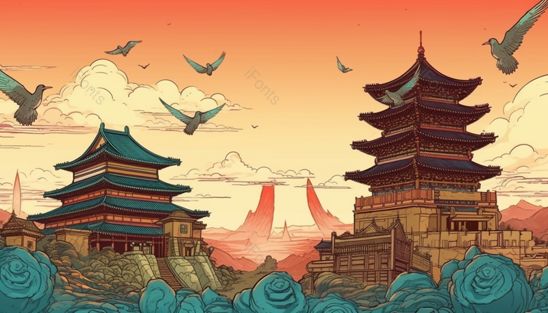 中国古代唯美古建筑高塔宣传插画海报,插画/手绘图,插画/手绘图库,插画/手绘图下载,插画/手绘